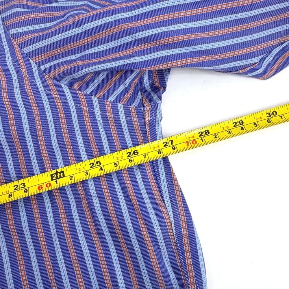 Brooks Brothers 346 Men XL Blue Orange Striped Non-Iron Cotton Button Down Shirt